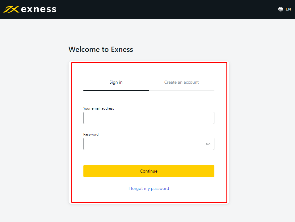 Login Exness Area pribadi